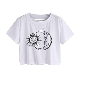 À la mode couleur unie blanc t-shirt recadrée dames t-shirt femmes hauts haut court t-shirts femmes T-Shirts - Product Image 1