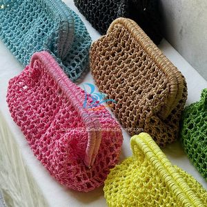 Bolso de mano de malla de rafia de papel de Color hermoso estilo caliente 2025, bolso de mano de verano para mujer - Product Image 3