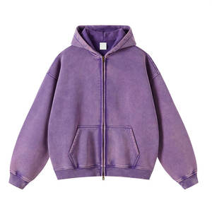 Sweat à capuche zippé brodé de luxe, délavé à l'acide, vintage, délavé au soleil, surdimensionné, streetwear en molleton. - Product Image 4