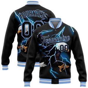 Vente en gros dans l'industrie directe de bombardiers décontractés d'hiver personnalisés bleu marine rouge-blanc veste Letterman Varsity à boutons-pression - Product Image 3