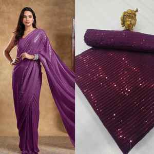 Última Colección: Saree y Blusa de Georgette Sintético con Bordado Pesado de Lentejuelas Dobles Khichdi en Oferta - Product Image 4