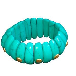 Pulsera Elástica Hecha a Mano en India con Piedras de Turquesa, Estilo Natural, Brazalete de Piedras Reconstituidas, Joyería Bohemia para Mujer - Product Image 1