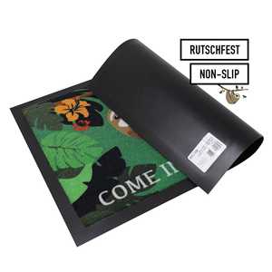 Tapis de bienvenue moderne réversible en PVC à rayures et imprimé animal (paresseux) pour la maison, le bureau et l'extérieur - Product Image 1