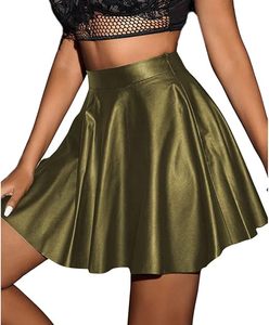 Jupe en faux cuir pour femmes, couleur unie, mini jupe courte plissée mate, taille haute, mince, vintage, élégante, stretch, streetwear - Product Image 2