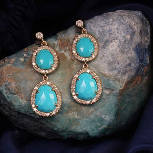 Style à la mode 14k or jaune pavé de diamant naturel Turquoise goutte boucles d'oreilles cadeau pour mariage fabricant de bijoux fins - Product Image 5