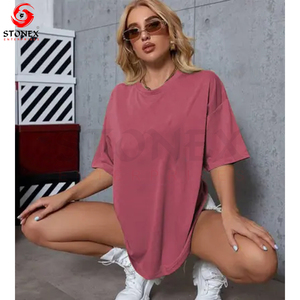 Top corto de algodón de gran tamaño para mujer, camiseta informal con hombros caídos y cuello redondo, manga corta, Jersey holgado de Color sólido XL para verano - Product Image 4