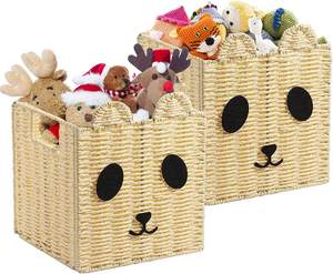 Panier de rangement pour enfants en corde de papier tissée en forme de panda naturel, mignon - Product Image 1