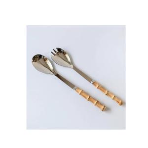 Fourchette cuillère à salade en acier pour ustensiles de cuisine et restaurants manche en bois pour 2 pièces avec au meilleur prix - Product Image 4