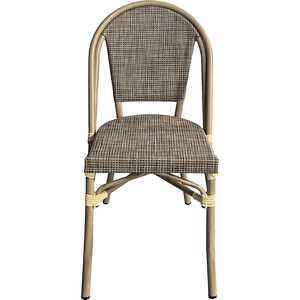 Sedie da Pranzo da Esterno in Stile Francese con Telaio in Alluminio e Rattan Intrecciato Impilabili per Giardino e Patio - Product Image 1