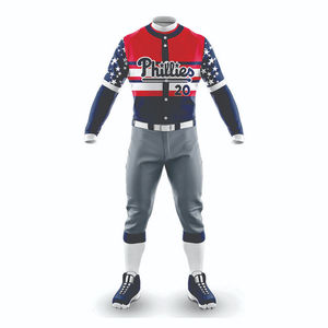 Uniforme de baseball des Phillies pour hommes, maillot sublimé à manches longues avec motif drapeau, évacuation de l'humidité, coupe régulière pour adultes - Product Image 5
