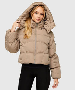 Conception personnalisée femmes Crop Puffer veste kaki pleine fermeture éclair à capuche amovible bulle veste respirante hiver doudoune pour les femmes - Product Image 1