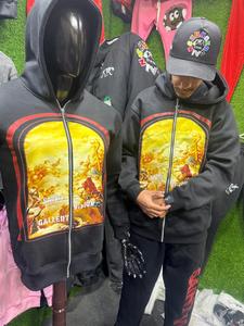 Sweat à capuche en molleton de coton respirant avec pantalon de survêtement, grand logo imprimé DTF, broderie sur le devant, taille plus pour hommes - Product Image 4