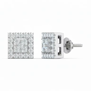 <b>Square</b> <b>Diamond</b> Illusion Stud <b>Earrings</b> With Double Halo Offering Brilliant Shine Elegant Style For Women Timeless Luxury Jewelry - Product Image 1