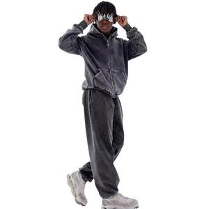 Custom logo high GSM Acid Washing Distress <b>Men</b> Hoodie <b>Zipper</b> <b>Cardigan</b> Hooded Hoodie Fleece Retro Style Loose <b>Men</b> Hoodies - Product Image 6