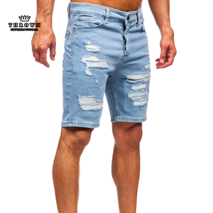 Pantalones cortos vaqueros desgastados transpirables de alta calidad 100% al por mayor logotipo personalizado azul cielo ropa de calle ropa activa Cristal de moda - Product Image 1