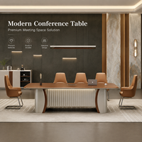 Table de conférence compacte pour bureau, plateau en bois grainé, base blanche, petite table de réunion avec boîte à câbles pour salle de réunion, W2400