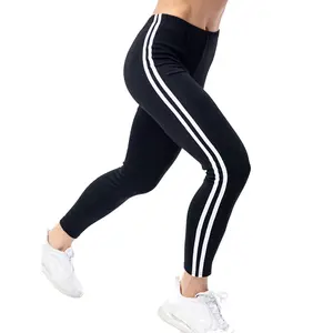 Leggings esportivas femininas para venda, leggings fitness respiráveis pretos para mulheres, com listras laterais, para corrida