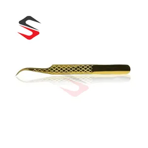 Diamond Grip Eyelash Extension Tweezers In Plasma Gold Color Stainless Steel False eyelash Tweezer