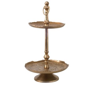 Soporte de Pastel de Metal Dorado de 2 Niveles, Hecho a Mano, Ecológico, de Alta Calidad, con Borde Festoneado, para Bodas, Fiestas, Exhibición de Postres, Hogar - Product Image 3