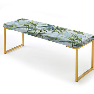 Tropical Zen Bamboo III Banco dorado Juego de sala de estar tapizado de lujo con estilo Zen - Product Image 1