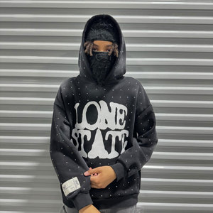 Fabricants OEM personnalisés 500 Gsm Streetwear Boxy Vintage surdimensionné poids lourd vieilli lavage à l'acide sweat à capuche zippé strass - Product Image 2