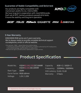 [KINGSMAN <b>GAMING</b>] Black RGB Ram Memory PC4 25600 8GBX2 3200MHz Dual Kit for Desktop - Product Image 4