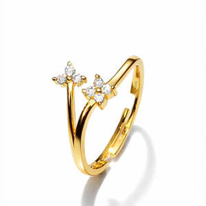 NOVAMART Fine Women's Trendy Resin <b>Adjustable</b> <b>Ring</b> with Gold Plating-<b>Silver</b> Blossom Design Wholesale Export - Product Image 4
