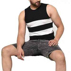 Débardeur tricoté à rayures noires et blanches pour hommes, col rond, chemise décontractée - Product Image 4