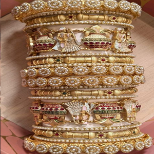 ชุดเครื่องประดับเจ้าสาวทองเหลืองชุบทองคำ ประดับด้วยเพชรคันดันและไข่มุก เครื่องประดับชาติพันธุ์ที่สวยงามมีจำหน่ายในราคาขายส่ง - Product Image 2