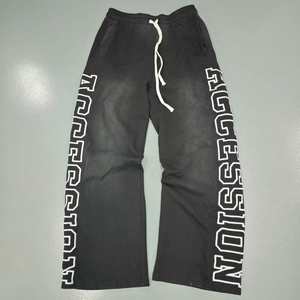 Pantalon de survêtement vintage pour homme, respirant, lourd, délavé à l'acide, délavé au soleil, en coton français chiné, taille mi-haute - Product Image 1