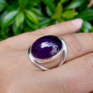 925แหวนเงินสเตอร์ลิงแหวนสไตล์โบโฮแหวนพลอยสีม่วงธรรมชาติสำหรับผู้หญิงแหวนหินสีม่วงเครื่องประดับขนาดใหญ่ - Product Image 3
