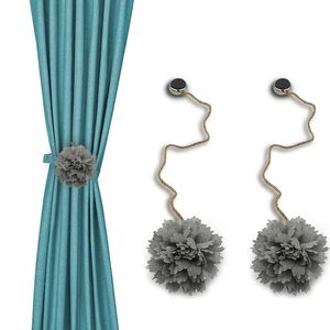 Tendini fiore grigiosi magnetici 2 pezzi con corda da 32cm e accessori eleganti da 8cm di diametro per le tue tende - Product Image 1
