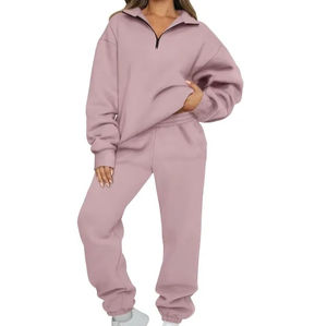 2025 Autumn Winter <b>Women</b> Solid 100% Cotton Velvet Two Piece Jogging <b>Pants</b> Set Designer Logo Top Hoodies <b>Sweat</b> Suit Casual - Product Image 4