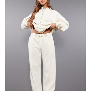 Custom Clothing Women Rhinestone Distressed Patch Acid Washed Tracksuit Two Piece Cropped Zip up Hoodie Set Women Tracksuits - Product Image 2