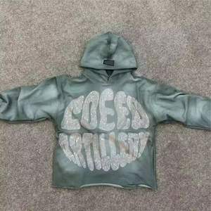 เสื้อมีฮู้ดสำหรับผู้ชายเสื้อมีฮู้ดผ้าคอตตอนซักลายหินโอเวอร์ไซส์แนวสตรีทประดับพลอยเทียม - Product Image 3