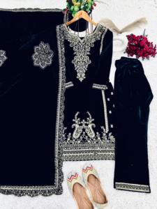 Ensemble Salwar Kameez en velours de viscose entièrement cousu, élégant, pour femmes, look de soirée élégant, provenant d'un grossiste indien - Product Image 6