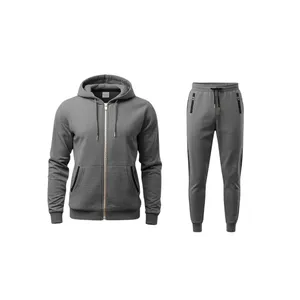 Men’s Grey Zip-Up Hoodie Tracksuit with Jogger <b>Pants</b> - Product Image 1