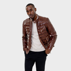 New Arrival Men's Stylish Sheep Leather <b>Racer</b> <b>Jacket</b> Custom Design Embroidery Comfortable Soft Waterproof Breathable Front - Product Image 5