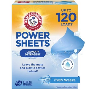 ARM & HAMMER พาวเวอร์ชีทส์ ผงซักฟอกแบบแผ่น ไร้สารเหลว กลิ่นเฟรชบรีซ 60 แผ่น/แพ็ค - Product Image 1