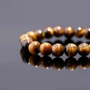 Tiger's Eye Natural Smooth Round Gemstone <b>Beaded</b> <b>Bracelet</b> Ball Shape Pattern - Product Image 3