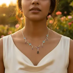 Collar de Cristal Colorido para Mujer, Joyería de Plata 925 con Piedras Preciosas - Product Image 3