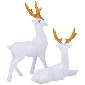 Stylish White Deer Figurines with Gold Antlers Decorative Sculpture Set for Modern Home Table or <b>Shelf</b> Decoration - Product Image 2