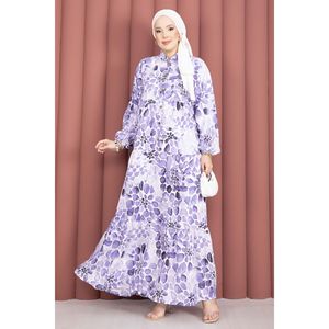 Vestido Morado de Ganchillo Transpirable con Patrón de Gotas y Media Abotonadura, Estilo Casual de Moda, Corte Imperio, Talla Única 2XL 3XL para el Día a Día, Cuello Mandarín - Product Image 1