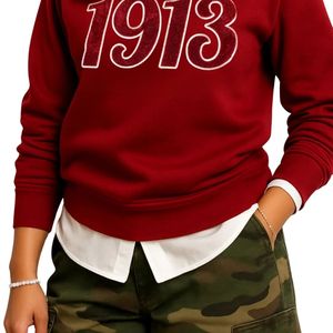 Maroon 1913 DST Chenille Crewneck Sweatshirt Premium Fleece Sorority Apparel Greek Delta Clothing Warm Winter Top - Product Image 4