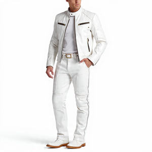 Combinaison chaude en cuir pour moto Veste de motard en PU avec fermeture éclair pour hommes Ensemble de pantalons en cuir pour le cyclisme Costume de motard pour hommes - Product Image 2