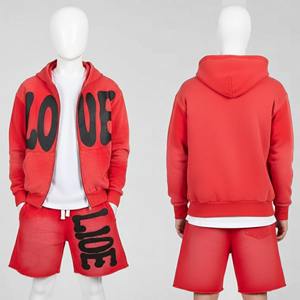 Men Acid Wash <b>Zip</b> <b>up</b> <b>Hoodie</b> and Shorts Sweatpants Set Flare Jogger Short Sweatsuit Tracksuit for Men - Product Image 4