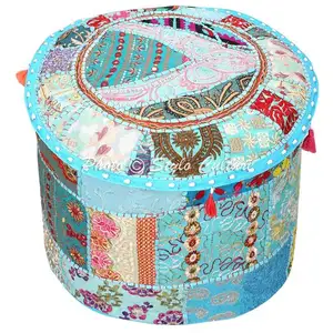 Stickerei Arbeit Ottoman Cotton Pouf Cover Designer Indian Handmade Home Decor Patchwork Wohnzimmer Ottoman Cover Großhandel Lot