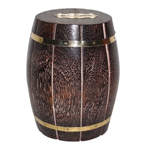 Cadeau décoratif pour la maison au design unique Article de cadeau promotionnel Tirelire en forme de baril Incrustation de métal en bois Bois de manguier - Product Image 3