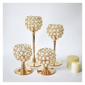 Bougeoir unique en cristaux plaqué or Candélabre de mariage Centre de table Décoration chandelier - Product Image 5