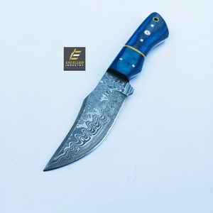 Damascus Hunting Skinning Knife Damascus Steel Knife with Wood Handle Handmade Skinner Camping Knife With <b>Leather</b> Sheath - Product Image 3
